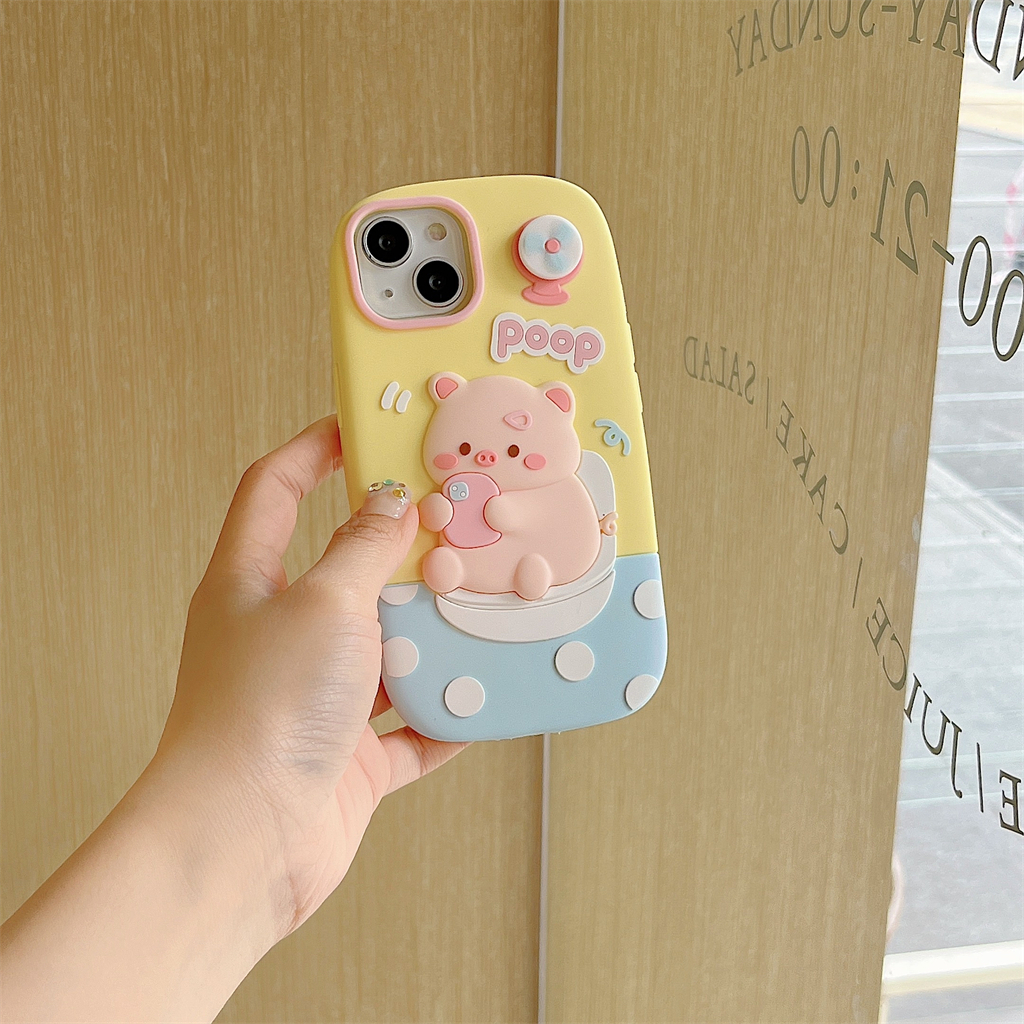 Ốp Điện Thoại Silicone Hình Heo Và Quạt Cho iPhone 14ProMax 13 iPhone11 12Promax iPhone