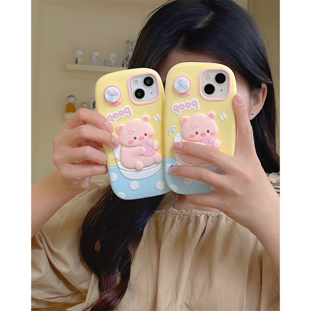 Ốp Điện Thoại Silicone Hình Heo Và Quạt Cho iPhone 14ProMax 13 iPhone11 12Promax iPhone