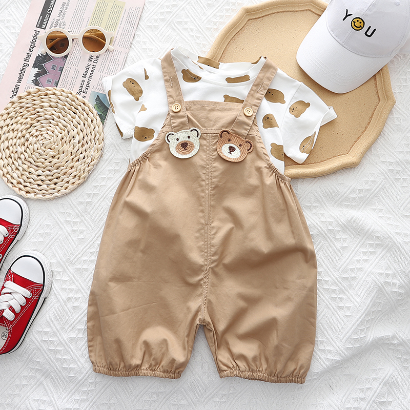 Set Áo Thun Ngắn Tay + Quần Yếm Ngắn Thời Trang Cho Bé