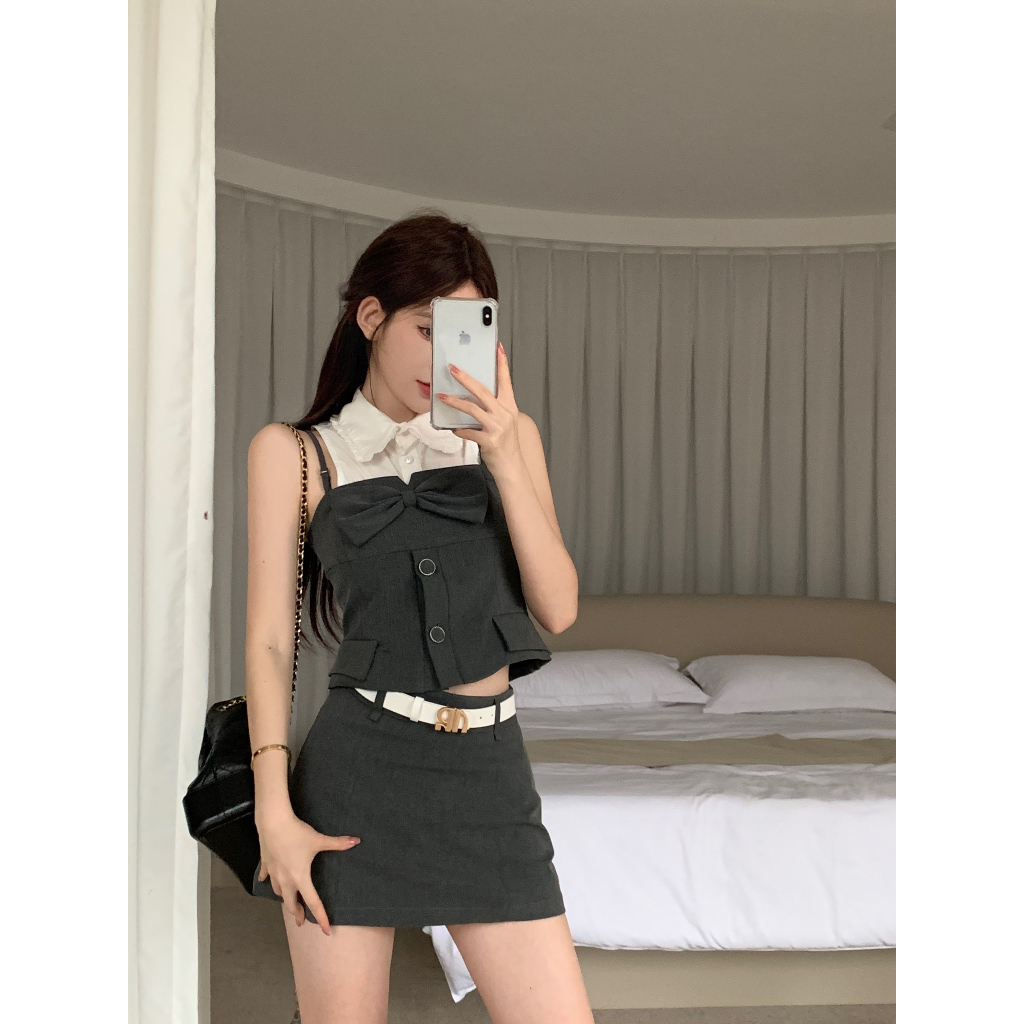 【COLORBLLIND】Set Áo Lửng Không Tay + Chân Váy Ngắn Thời Trang Dành Cho Nữ