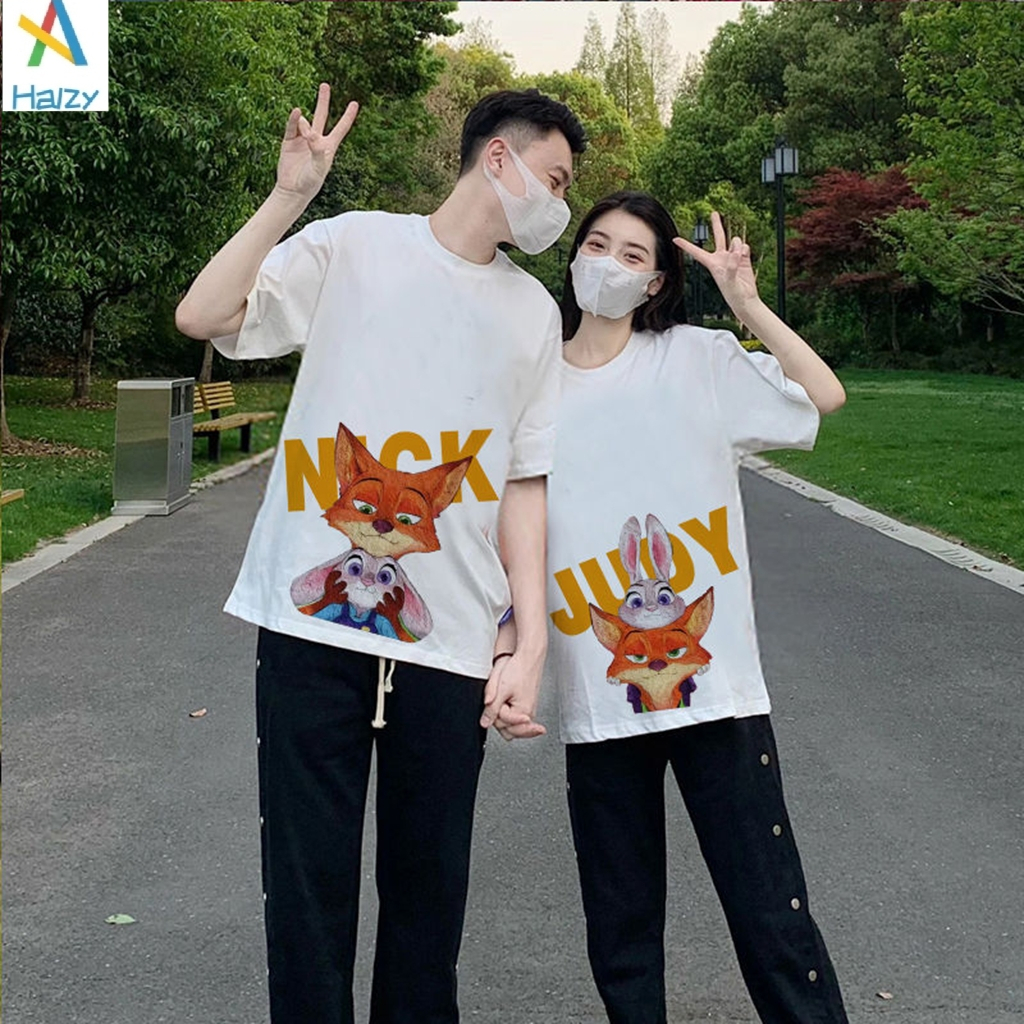 Áo Thun Cotton Tay Ngắn Cổ Tròn In Hoạt Hình Thành Phố Điên Cuồng Dành Cho Cặp Đôi