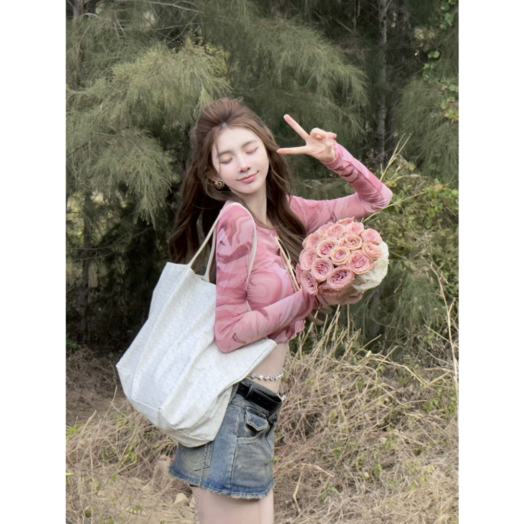 Cocory vn Áo Thun Lửng Tay Dài Nhuộm Màu Quyến Rũ Trẻ Trung Hợp Thời Trang Cho Bạn Gái