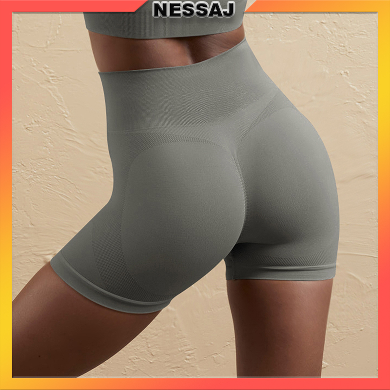 Quần Short Legging Thể Thao Dệt Kim Thoáng Khí Lưng Cao Màu Trơn Gợi Cảm Cho Nữ