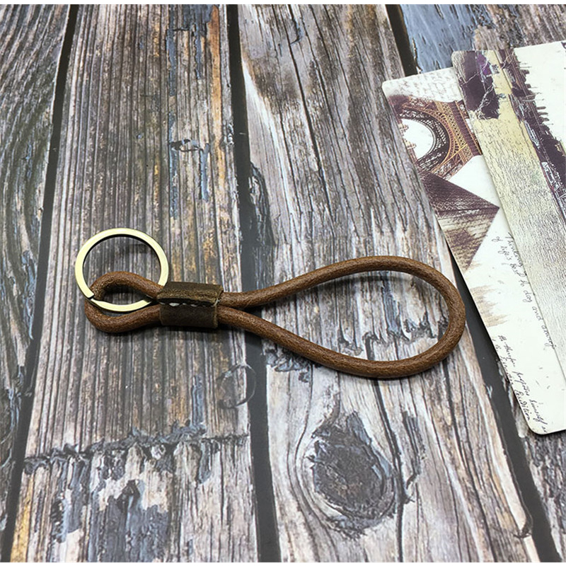 Móc Chìa Khóa Bằng Da Bò Màu Đồng Phong Cách Vintage