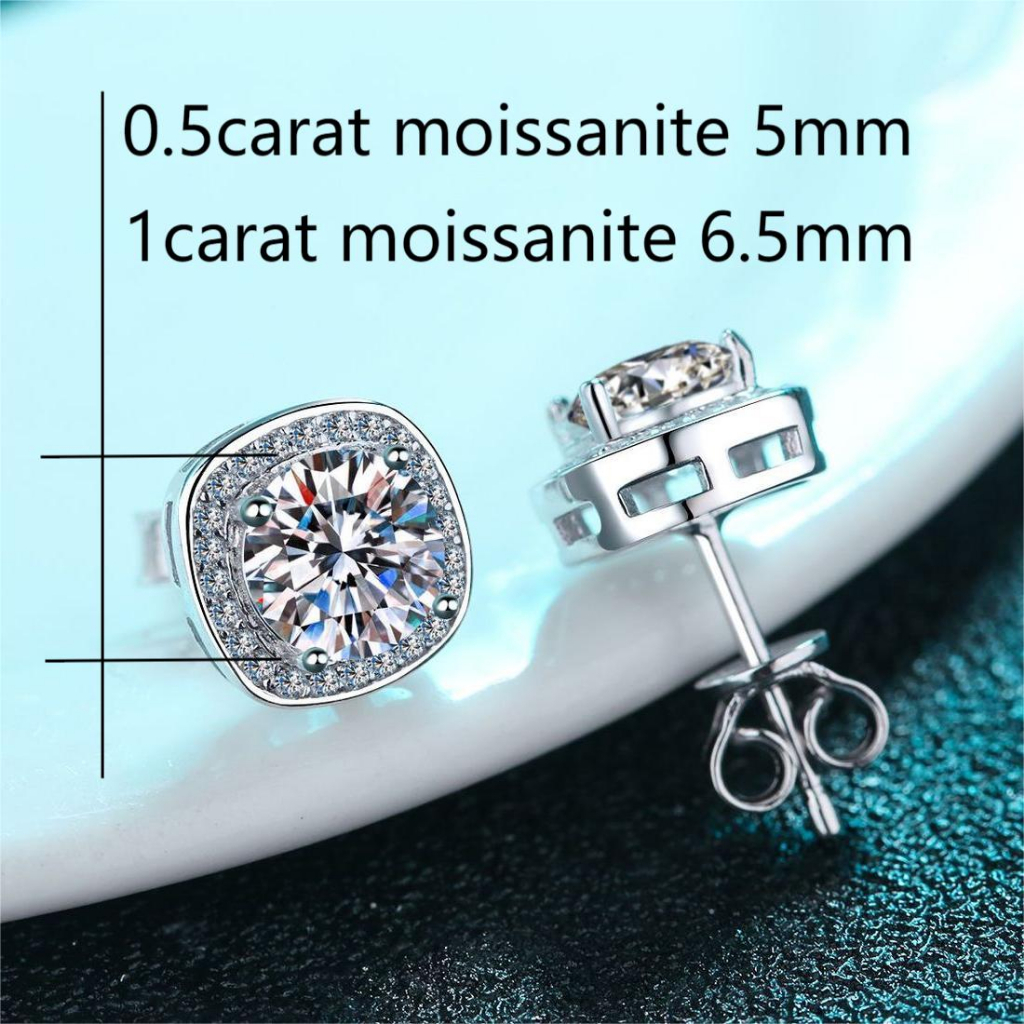 XDY-936 Bông tai nữ 925 bạc nguyên chất, 0.5 carat/1 carat Moissanite * 2 (bao gồm cả giấy chứng nhận), 5mm/6.5mm zircon