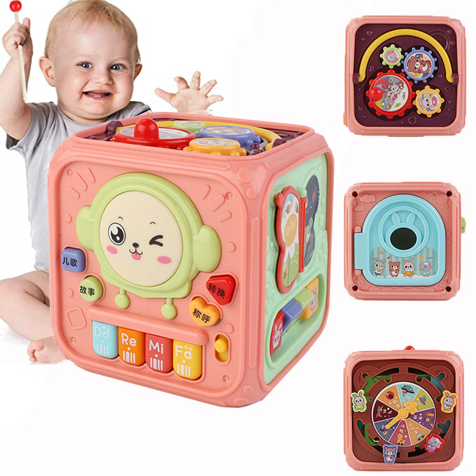 Gamma Baby-6 in 1 Baby Activity Cube, Infant Busy Learning Toy, Toddler Electronic Play Center Light