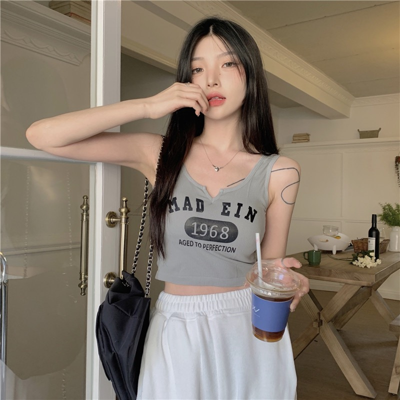 Áo croptop Xiaozhainv trễ vai có mút đệm ngực in chữ thời trang quyến rũ cho nữ | BigBuy360 - bigbuy360.vn