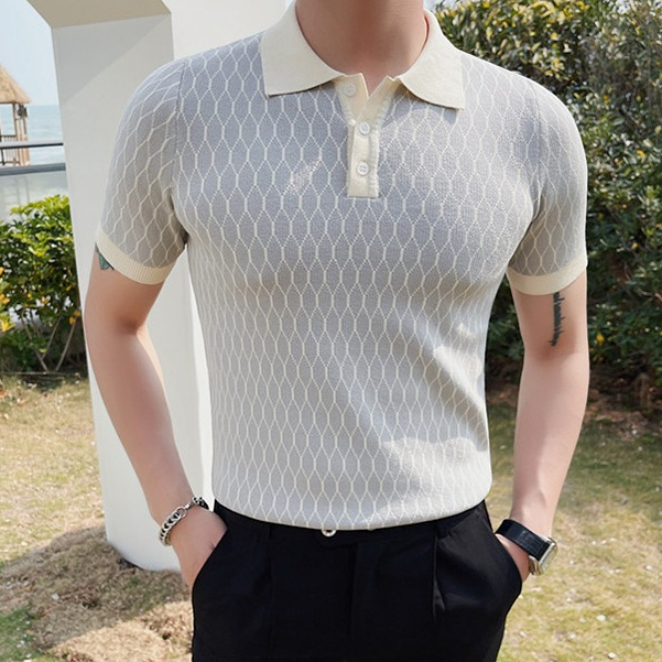 Áo Thun polo Dệt Kim Mỏng Dáng Ôm Màu Sắc Tương Phản Kiểu Hàn Quốc Thời Trang Mùa Hè Cho Nam Size M-3xl