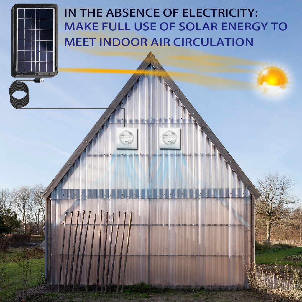 Tấm Pin Năng Lượng Mặt Trời 6W + Quạt Thông Gió Làm Mát 4 / 6 / 8-inch 5V Cho Nhà Kính / Gà