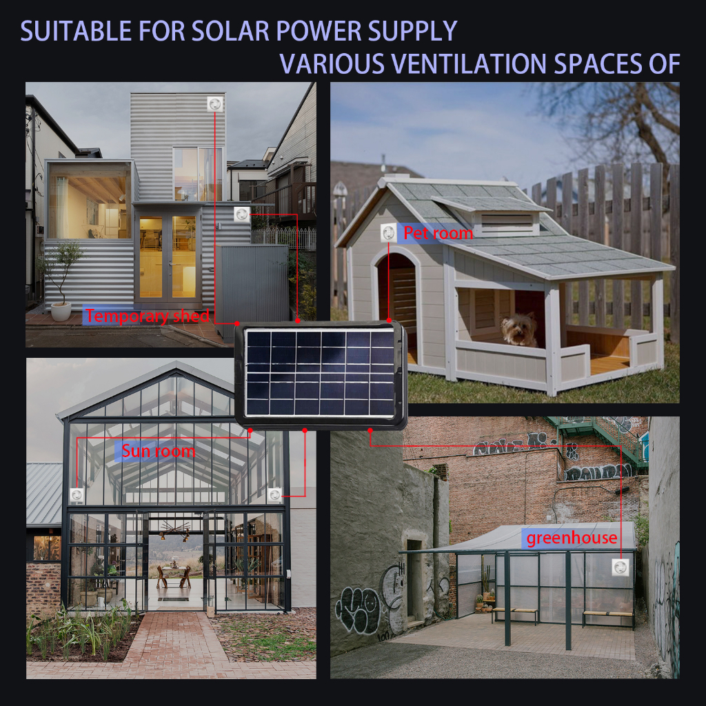 Tấm Pin Năng Lượng Mặt Trời 6W + Quạt Thông Gió Làm Mát 4 / 6 / 8-inch 5V Cho Nhà Kính / Gà