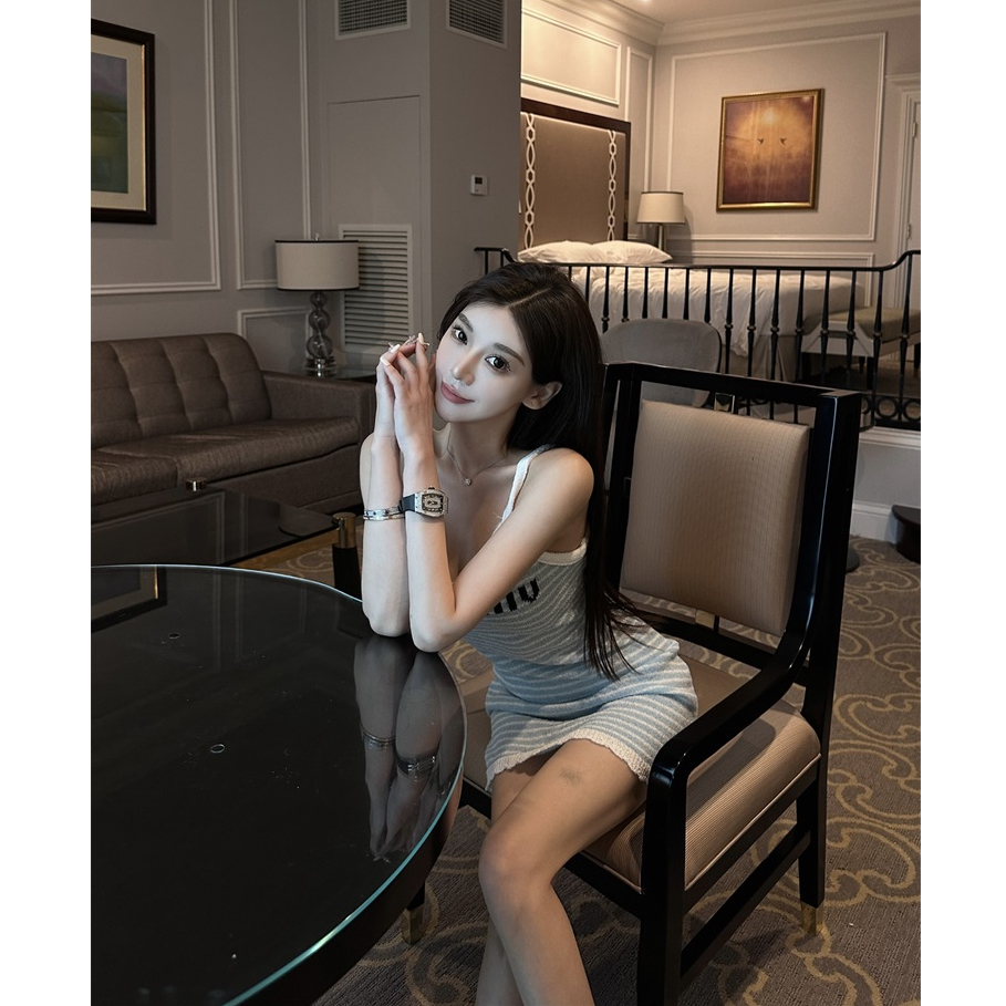 QADCOL Đầm Dệt Kim Mỏng Một Mảnh Hở Vai Họa Tiết Kẻ Sọc Thời Trang Mùa Hè Mới Cho Nữ