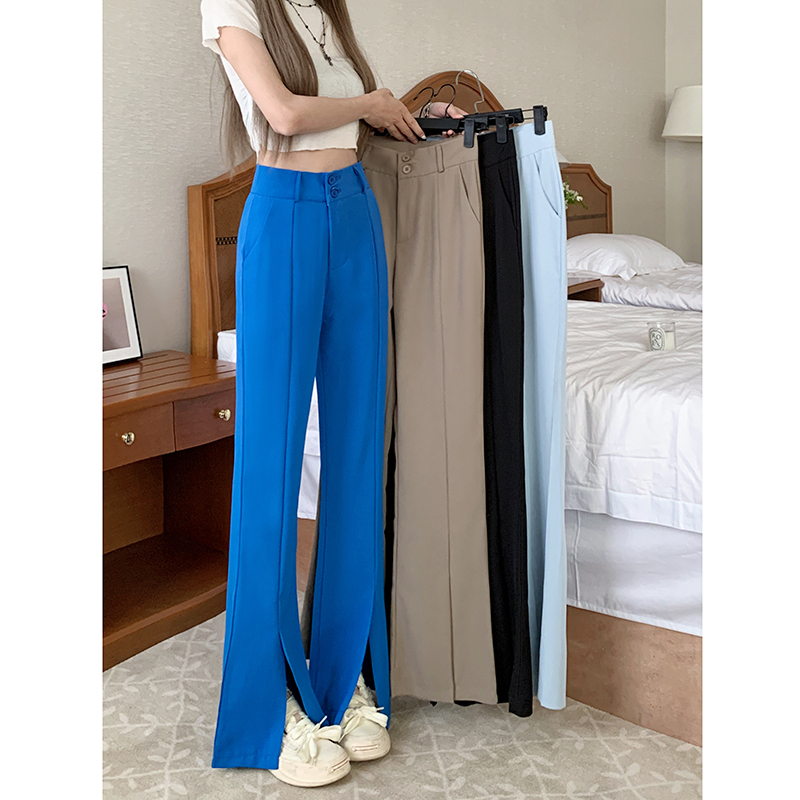 Lalisas Quần Dài Lưng Cao Dáng Rộng Xẻ Tà Hai Hàng Nút Khóa Thời Trang Thường Ngày Cho Nữ