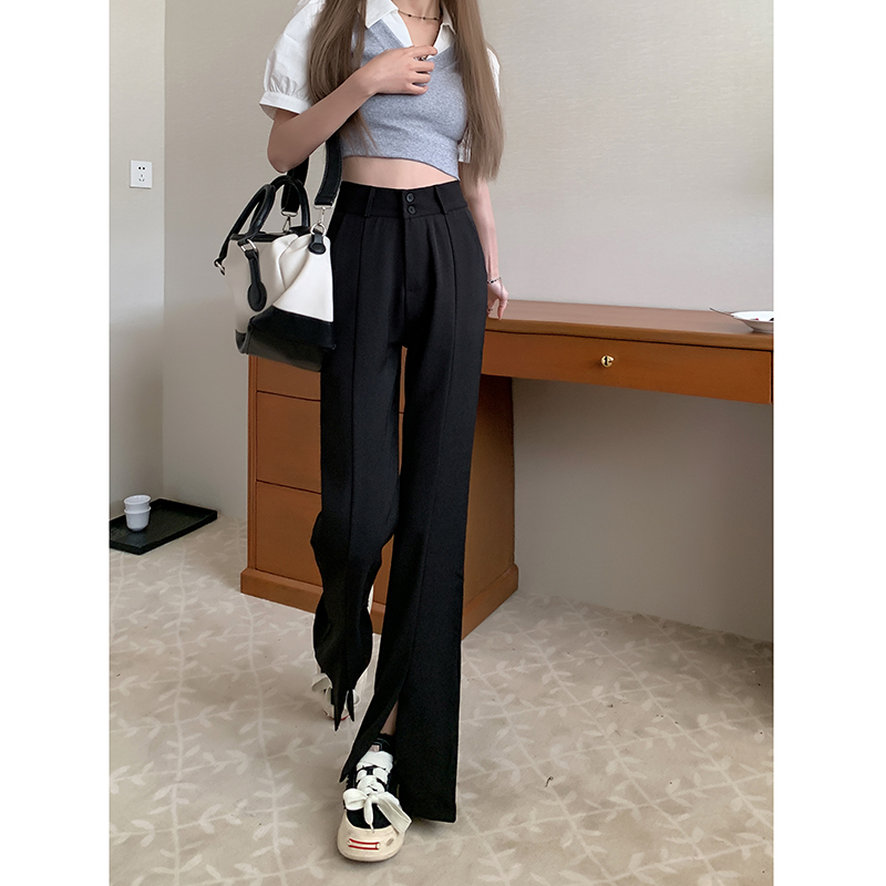 Lalisas Quần Dài Lưng Cao Dáng Rộng Xẻ Tà Hai Hàng Nút Khóa Thời Trang Thường Ngày Cho Nữ