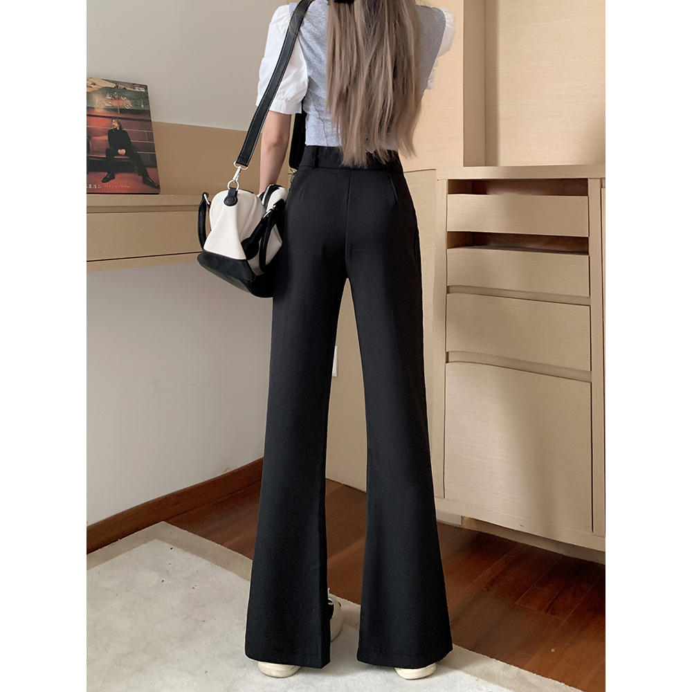 Lalisas Quần Dài Lưng Cao Dáng Rộng Xẻ Tà Hai Hàng Nút Khóa Thời Trang Thường Ngày Cho Nữ