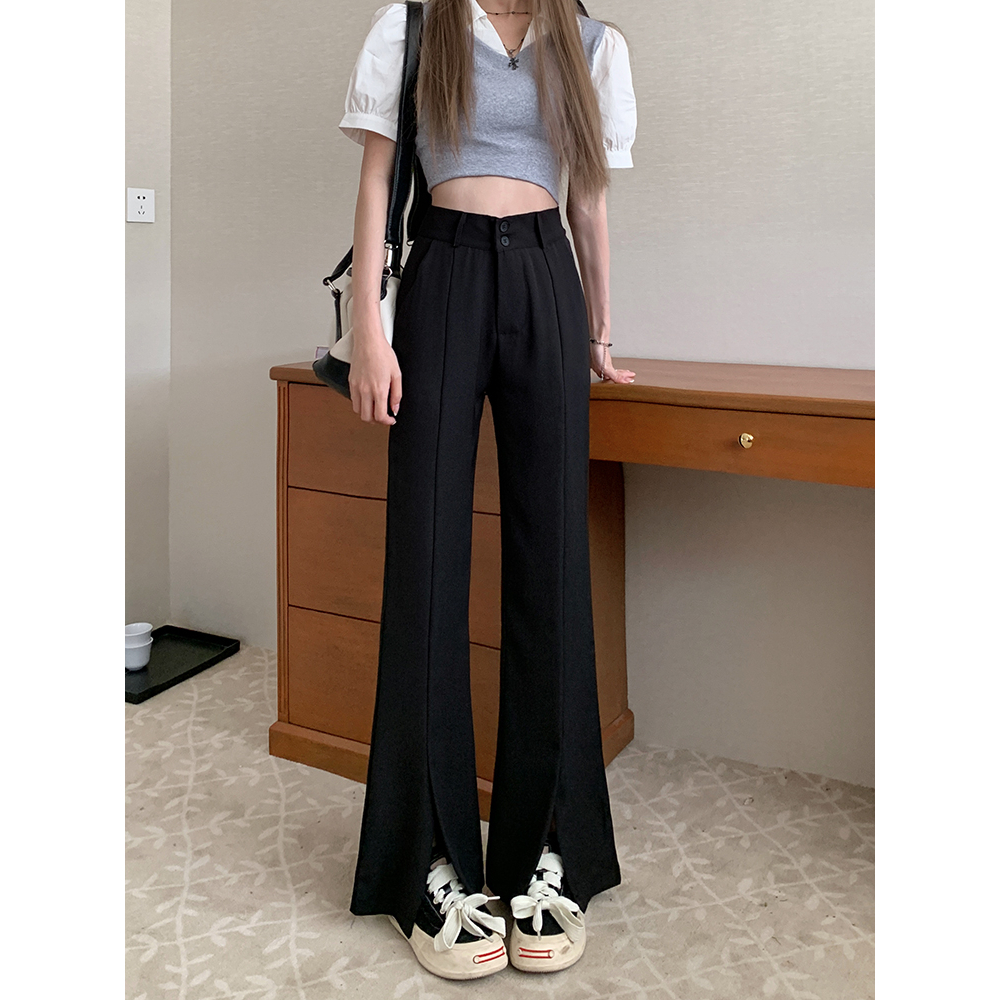 Lalisas Quần Dài Lưng Cao Dáng Rộng Xẻ Tà Hai Hàng Nút Khóa Thời Trang Thường Ngày Cho Nữ