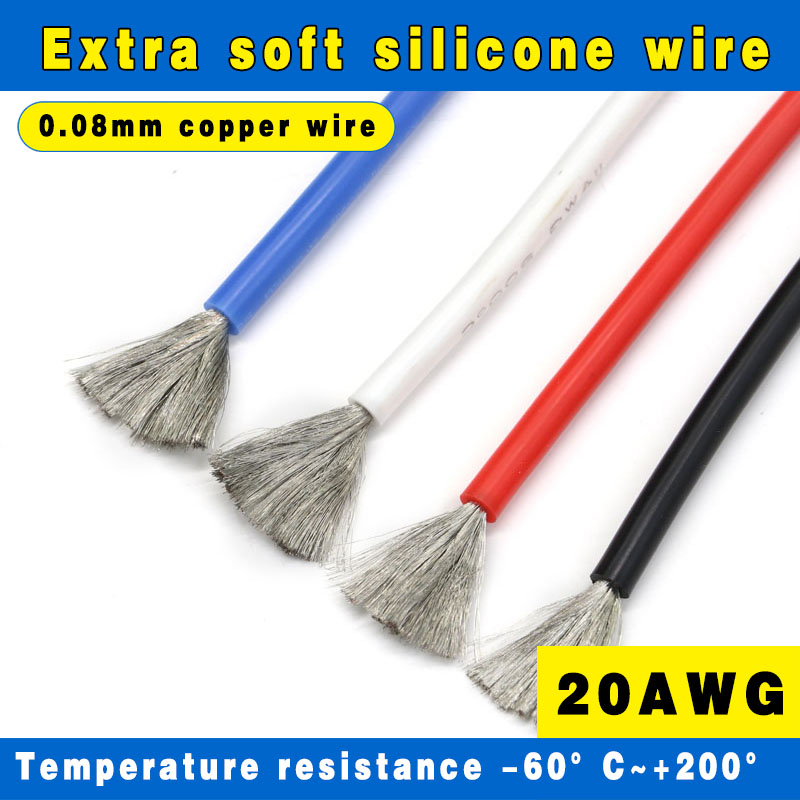 Dây silicon siêu mềm 20awg 0.5mm2 Micro Wire 0.08mm Dây đồng chịu nhiệt độ cao 200℃Dây mềm mô hình m