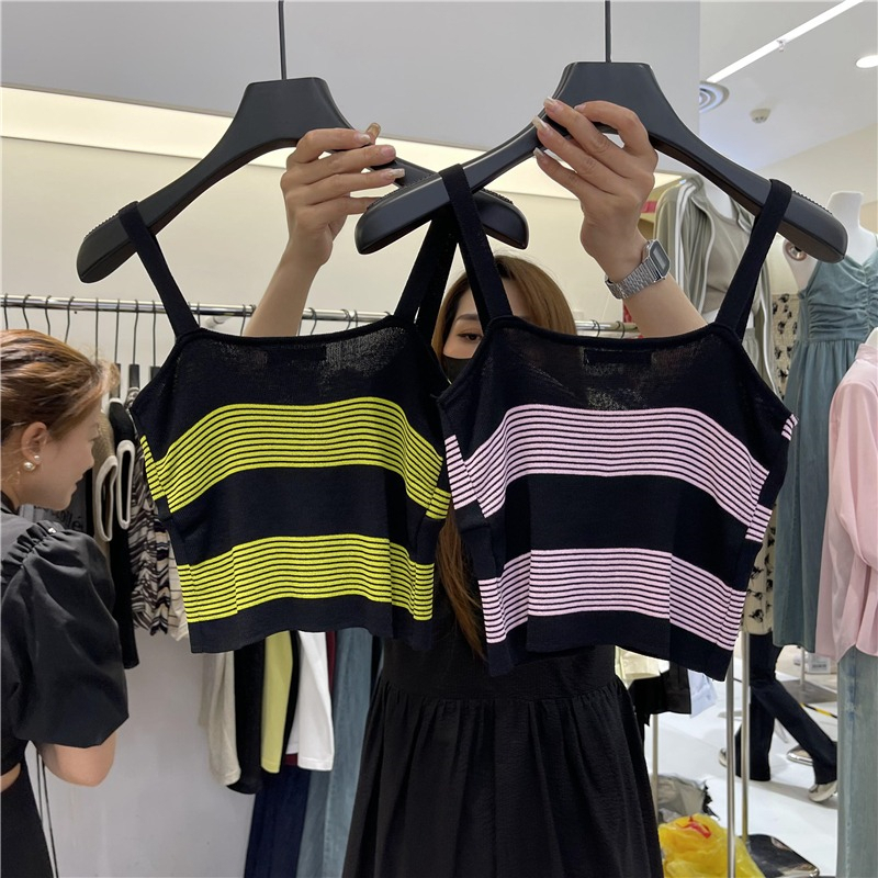 Áo Tank Top Không Tay Thiết Kế Xoắn Ngực Họa Tiết Kẻ Sọc Tương Phản Thời Trang Mùa Hè Hàng Mới Dành Cho Bạn Nữ