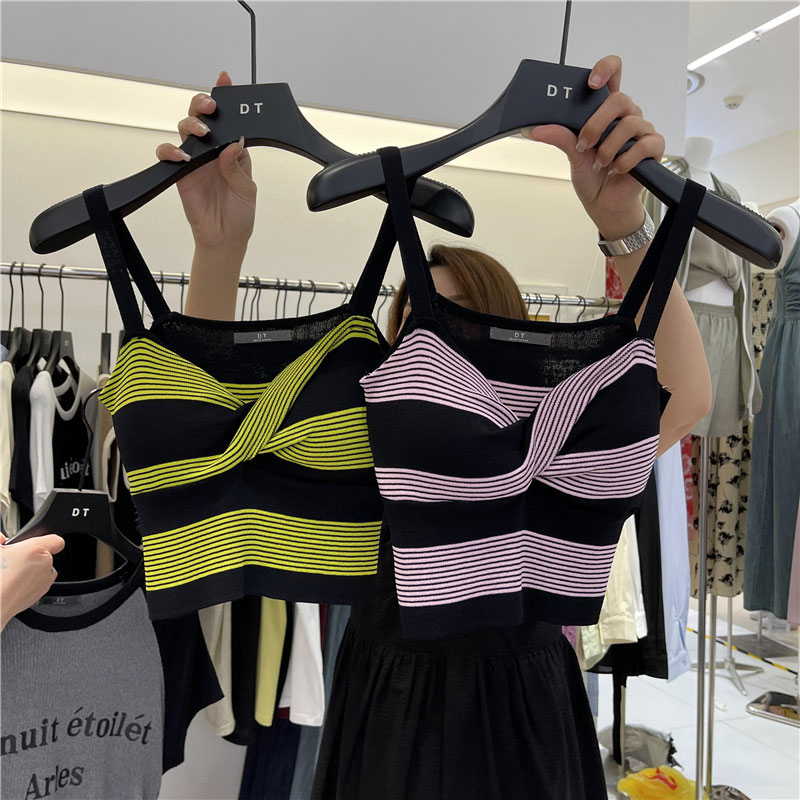 Áo Tank Top Không Tay Thiết Kế Xoắn Ngực Họa Tiết Kẻ Sọc Tương Phản Thời Trang Mùa Hè Hàng Mới Dành Cho Bạn Nữ