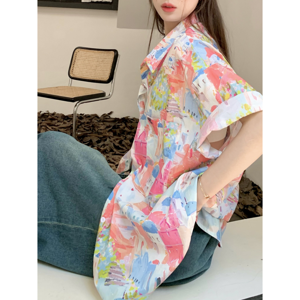 Lalisas Áo Sơ Mi Tay Ngắn oversize In Họa Tiết Graffiti Cổ Điển Dành Cho Nữ