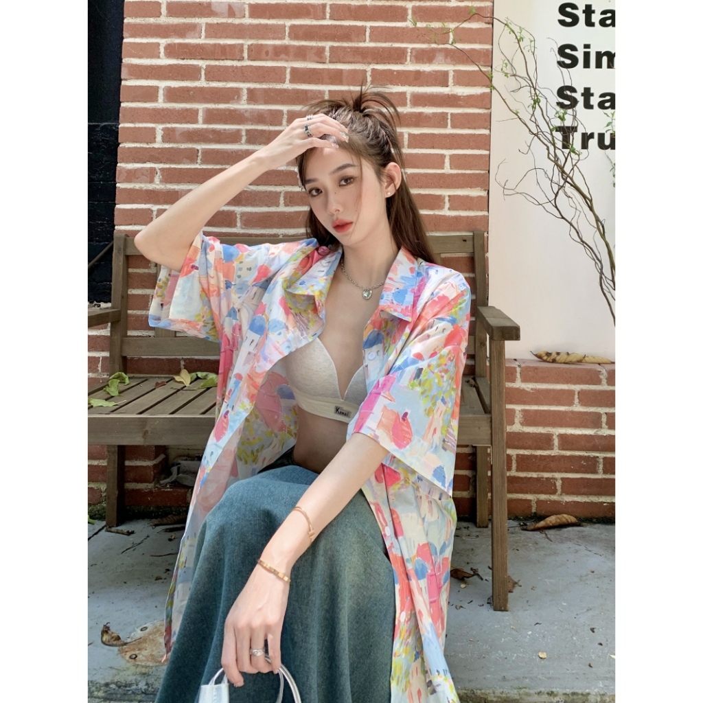 Lalisas Áo Sơ Mi Tay Ngắn oversize In Họa Tiết Graffiti Cổ Điển Dành Cho Nữ