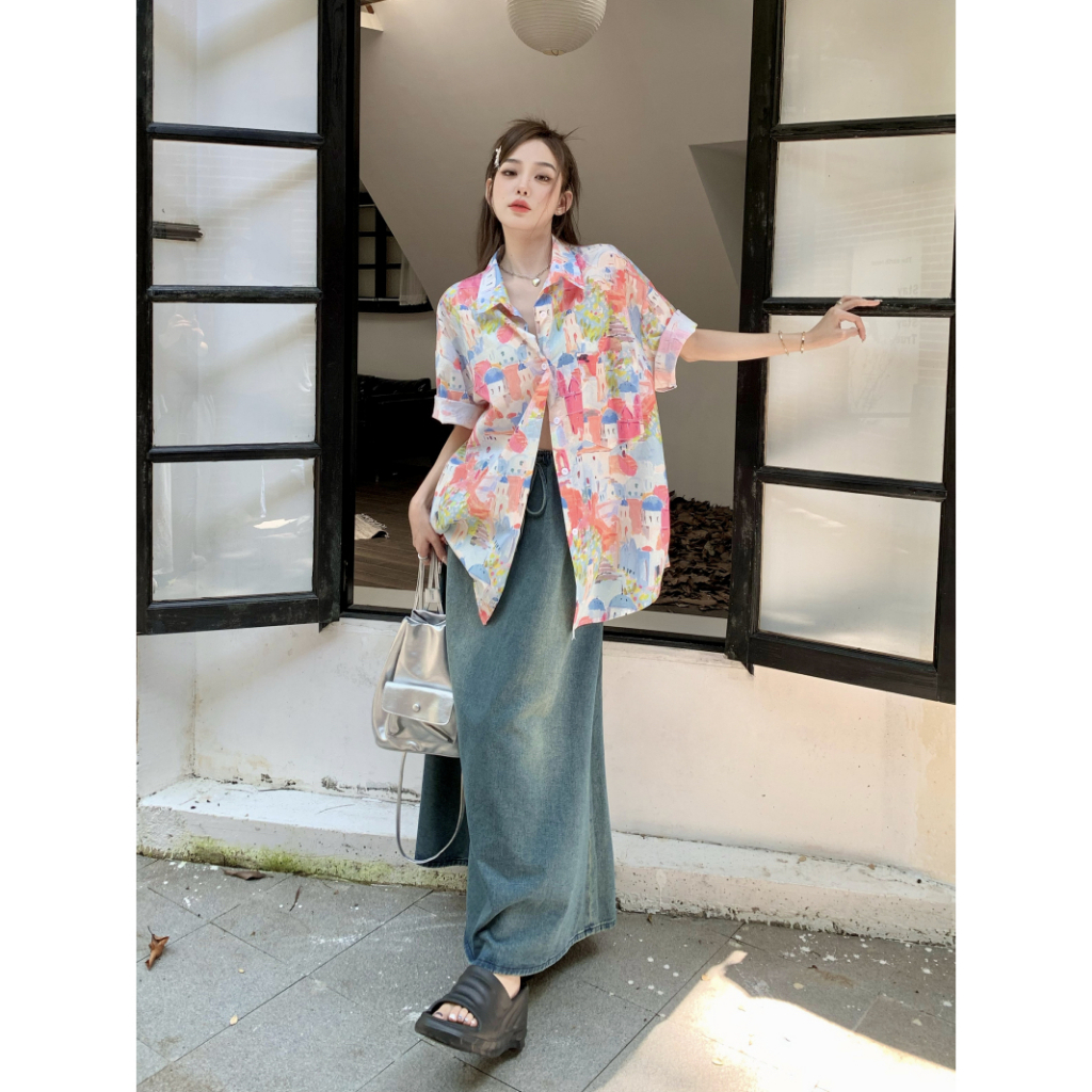 Lalisas Áo Sơ Mi Tay Ngắn oversize In Họa Tiết Graffiti Cổ Điển Dành Cho Nữ