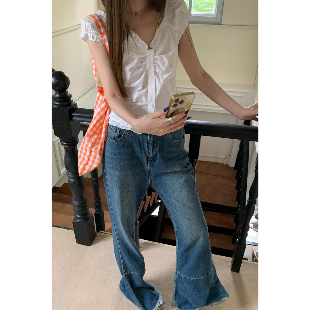 Lalisas Áo Sơ Mi Trắng Ngắn Mỏng Viền Ren Thiết Kế Hình Gia Vị Ngọt Ngào Cho Nữ