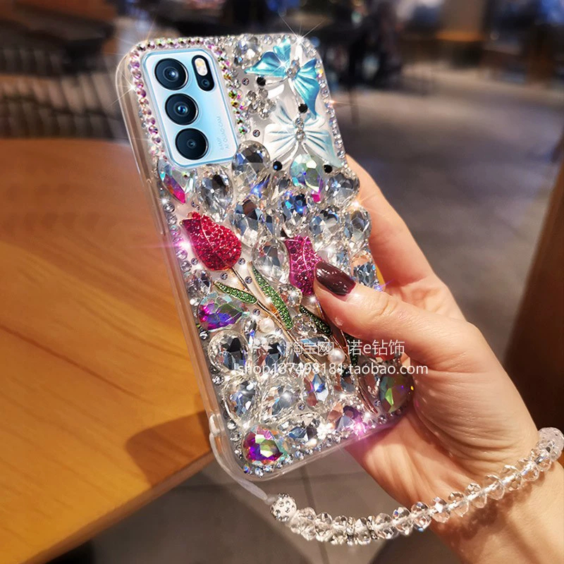 Ốp Điện Thoại Họa Tiết Kim Cương 3D Kèm Dây Đeo Cho Oppo Reno 10 6 4G 5G Reno 5 Reno 4 Pro 4F 6Z 2F 2