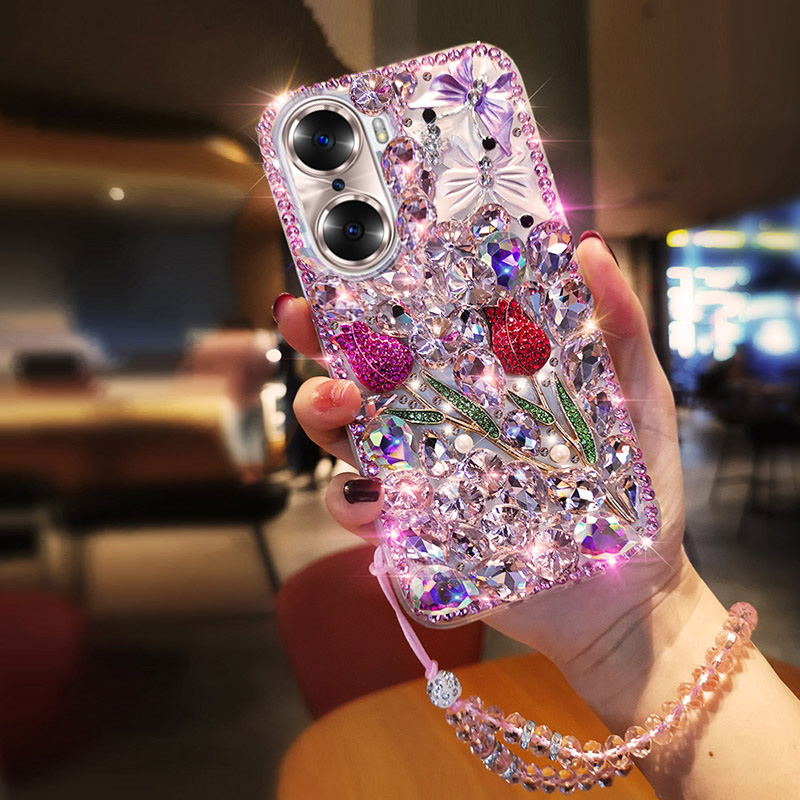Ốp Điện Thoại Họa Tiết Kim Cương 3D Kèm Dây Đeo Cho Oppo Reno 10 6 4G 5G Reno 5 Reno 4 Pro 4F 6Z 2F 2