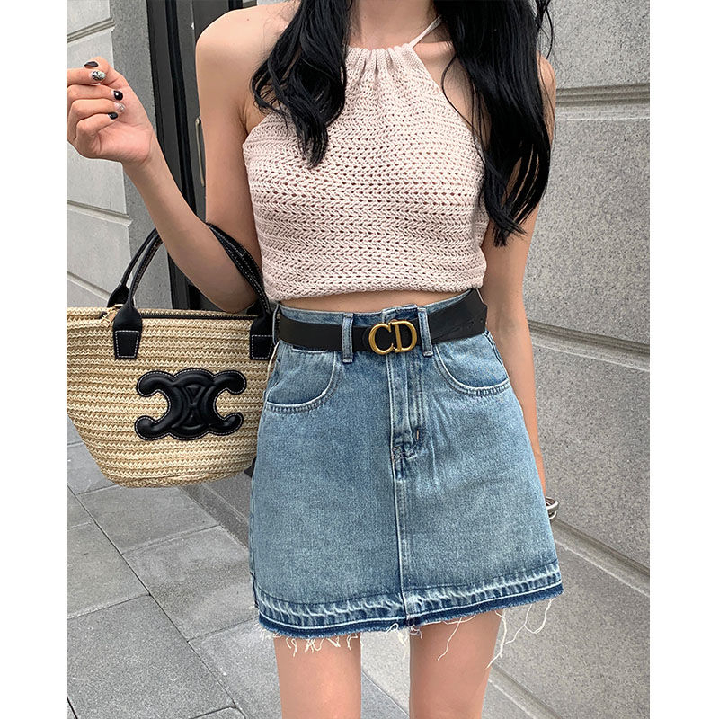 Chân Váy Denim Dáng Chữ a Lưng Cao Màu Xanh Nhạt Phong Cách Mỹ Thời Trang Mùa Hè 2023 Mới