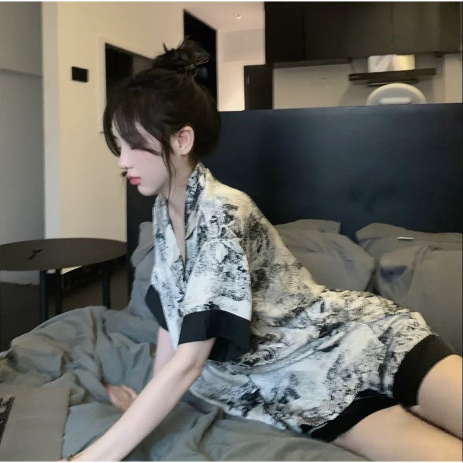 Bộ Đồ Ngủ Tay Ngắn Dáng Rộng In Họa Tiết Màu Sắc Ngọt Ngào Thời Trang Mùa Hè Cho Nữ