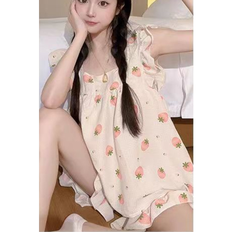 Bộ Đồ Ngủ Sát Nách Phối Bèo Phong Cách Phương Tây Thời Trang Mùa Hè Cho Nữ