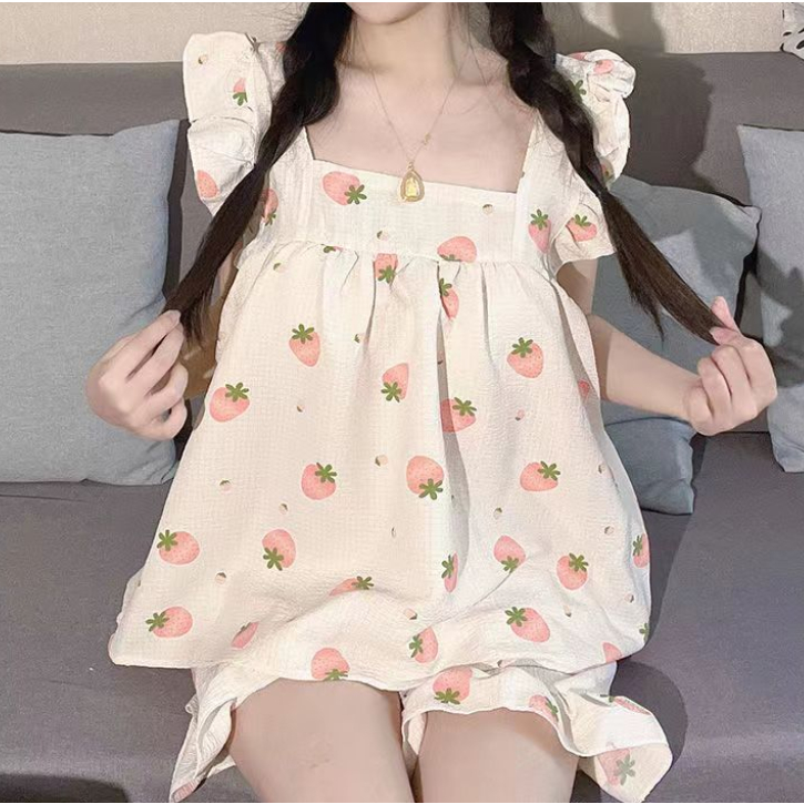 Bộ Đồ Ngủ Sát Nách Phối Bèo Phong Cách Phương Tây Thời Trang Mùa Hè Cho Nữ