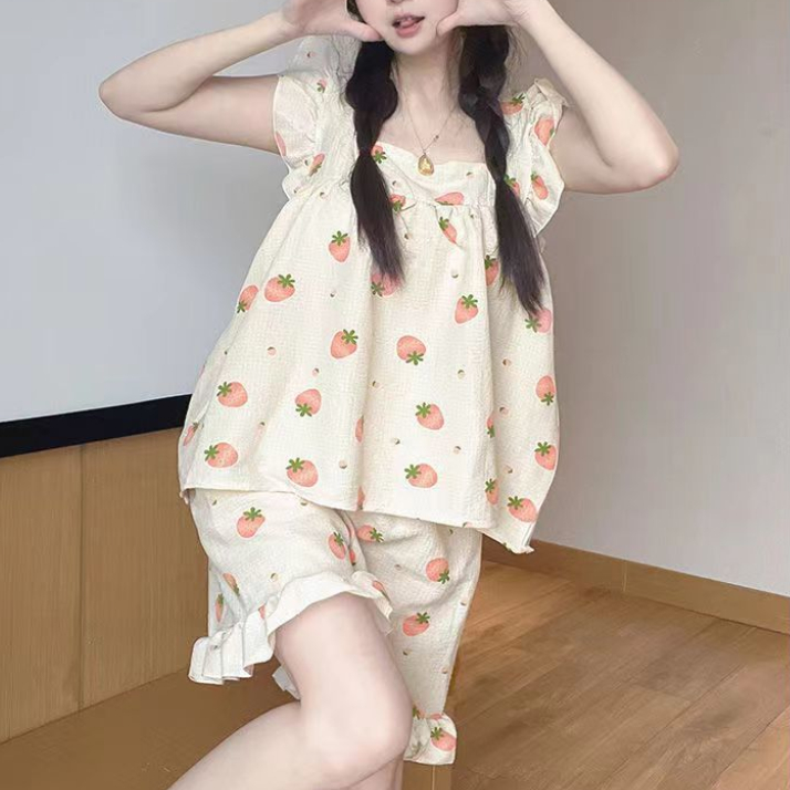 Bộ Đồ Ngủ Sát Nách Phối Bèo Phong Cách Phương Tây Thời Trang Mùa Hè Cho Nữ