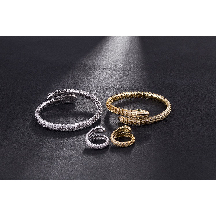 Vòng Tay Mạ Vàng Hồng 18k Hình Rắn Đính Đá Sang Trọng Cho Nữ
