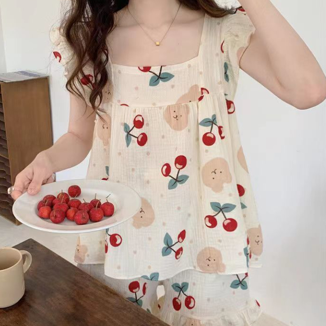 Bộ Đồ Ngủ Áo Tay Ngắn Phối Quần Short Dáng Rộng Thời Trang Mùa Hè Nhật Bản Xinh Xắn Cho Nữ