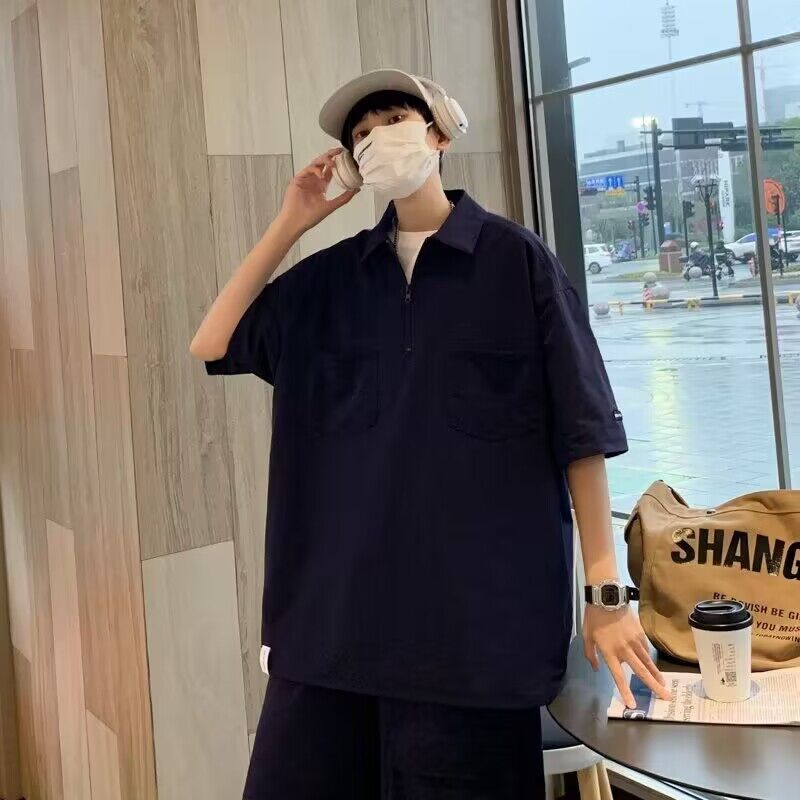 【luckin men's】áo phông xanh+quần short nam，hàn quốc áo polo nam，bộ đồ，quần ngố nam，thời trang nam，Set Áo Thun polo Ngắn Tay Và Quần short Ống Rộng Phong Cách Nhật Bản Dành Cho Cả Nam Và Nữ，áo sơ mi nam，bigsize t shirt ，đồ bộ nam，áo nam，kaki，x
