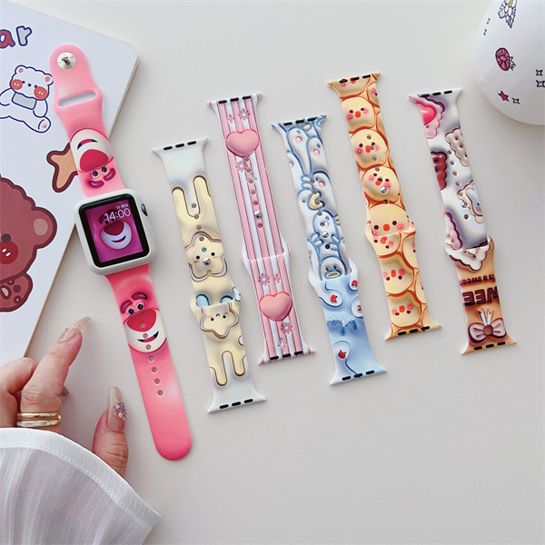 Dây Đeo Đồng Hồ Bằng Silicon Hình Nhân Vật Hoạt Hình 3D Dễ Thương Cho iWatch 7 / 6 / 5 / 4 / 3 / 2 / 1 / SE 38 / 40 / 41 / 42 / 44 / 45