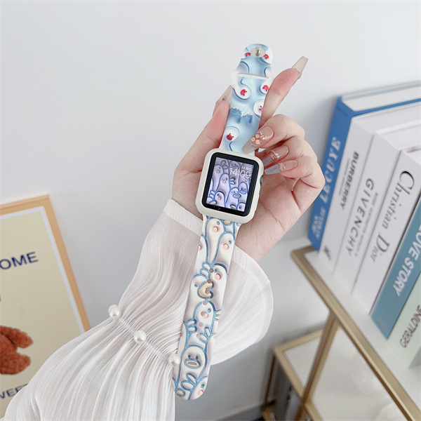 Dây Đeo Đồng Hồ Bằng Silicon Hình Nhân Vật Hoạt Hình 3D Dễ Thương Cho iWatch 7 / 6 / 5 / 4 / 3 / 2 / 1 / SE 38 / 40 / 41 / 42 / 44 / 45