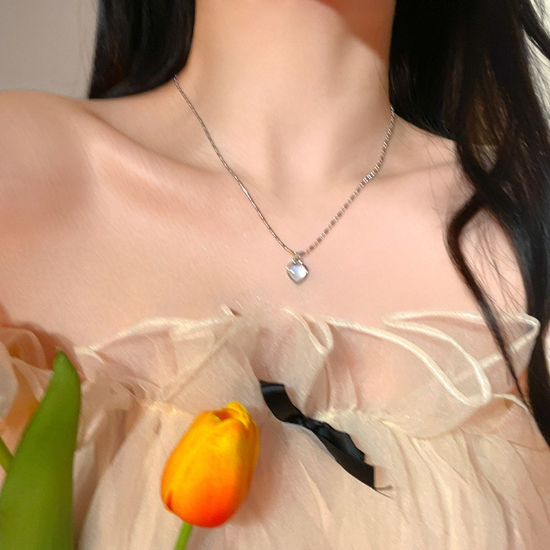 Vòng cổ Mạ Bạc Y2K Mặt Hình Trái Tim Thời Trang Hàn Quốc Cho Nữ