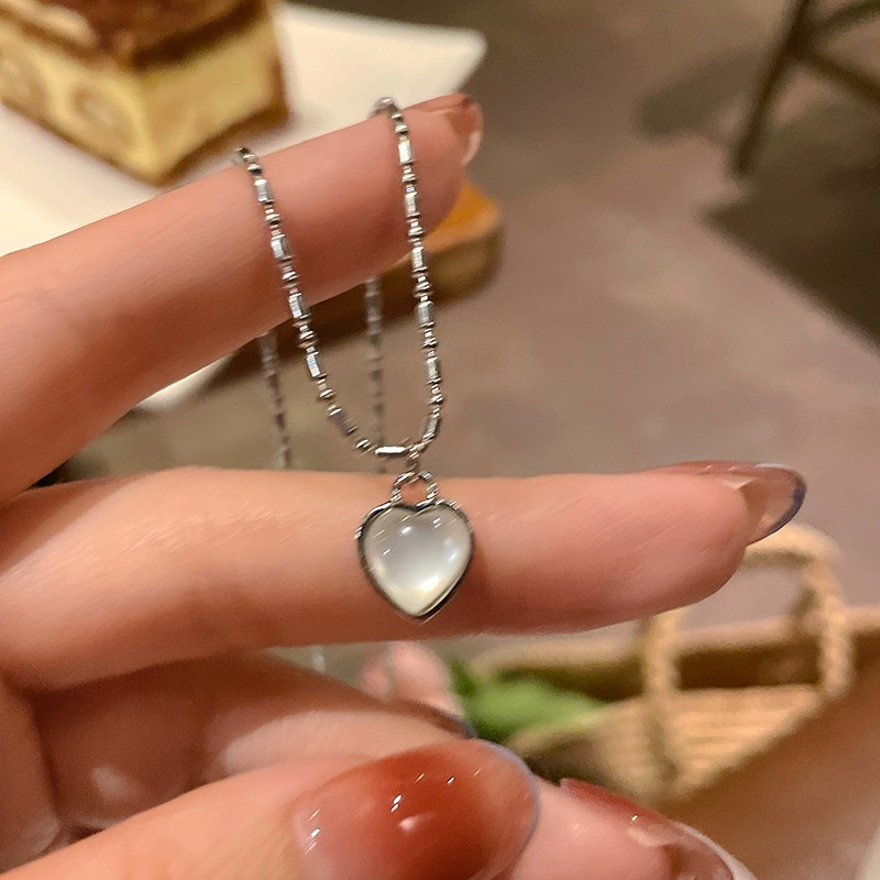 Vòng cổ Mạ Bạc Y2K Mặt Hình Trái Tim Thời Trang Hàn Quốc Cho Nữ