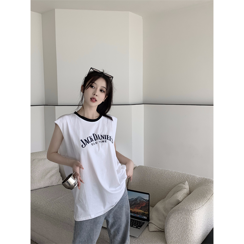 Áo Thun Sát Nách Dáng Rộng In Chữ Cái Phong Cách Mỹ Thời Trang Cho Nữ