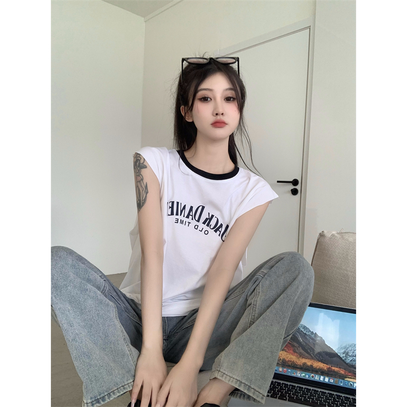 Áo Thun Sát Nách Dáng Rộng In Chữ Cái Phong Cách Mỹ Thời Trang Cho Nữ