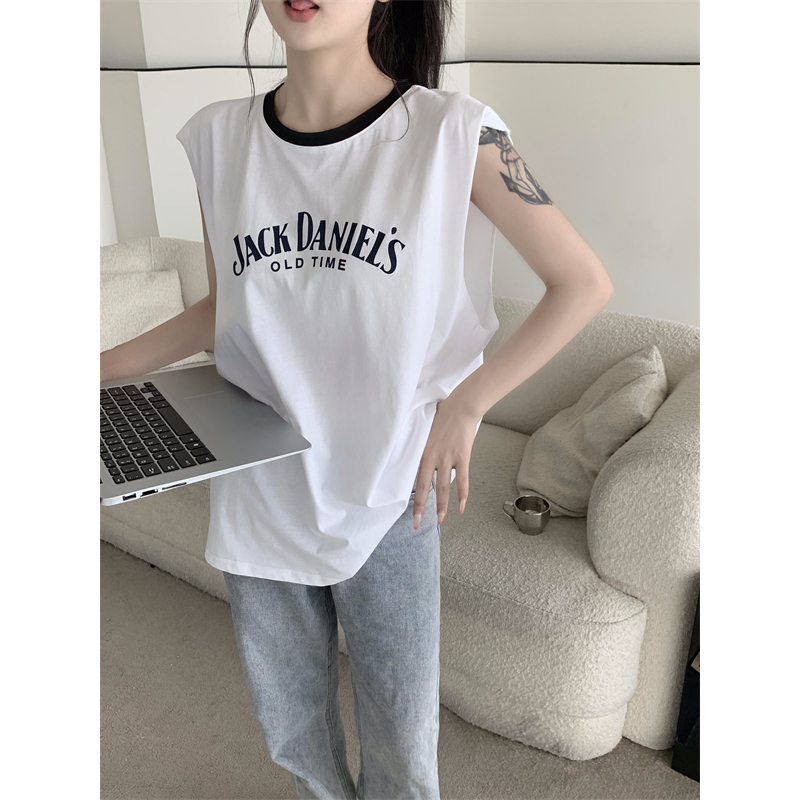 Áo Thun Sát Nách Dáng Rộng In Chữ Cái Phong Cách Mỹ Thời Trang Cho Nữ