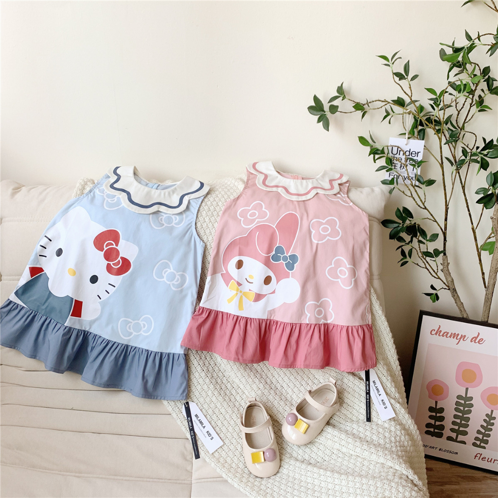 Đầm Sát Nách In Họa Tiết Melody Và Hoa Màu Hồng Xinh Xắn Thời Trang Cho Bé Gái