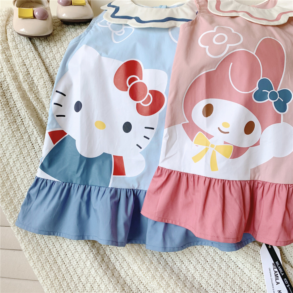 Đầm Sát Nách In Họa Tiết Melody Và Hoa Màu Hồng Xinh Xắn Thời Trang Cho Bé Gái