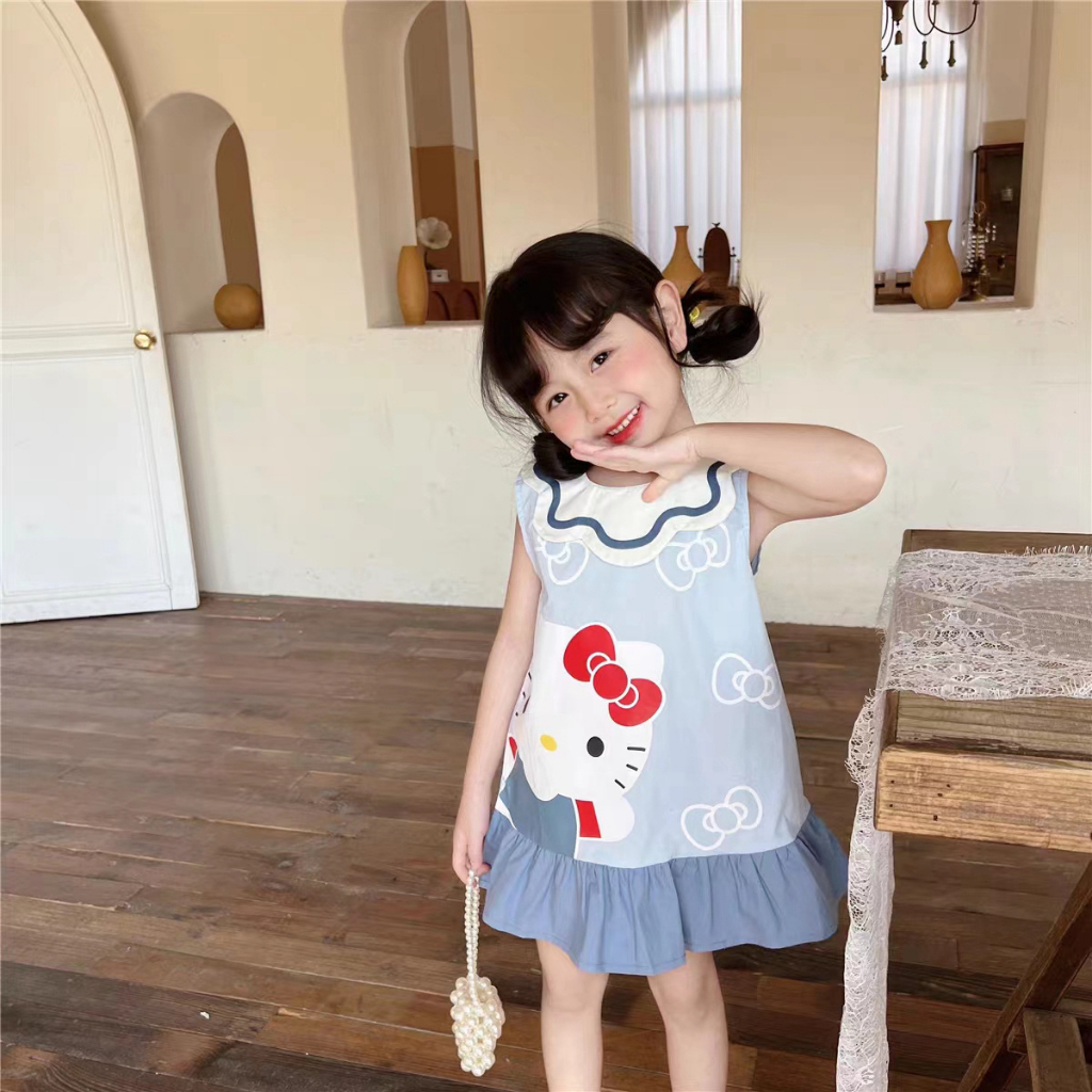 Đầm Sát Nách In Họa Tiết Melody Và Hoa Màu Hồng Xinh Xắn Thời Trang Cho Bé Gái