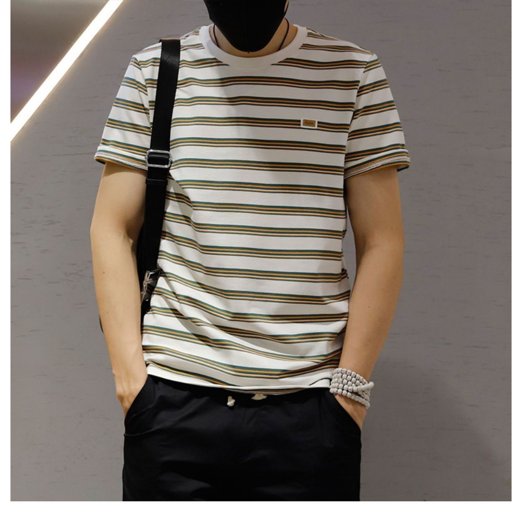 Áo Thun Tay Ngắn Cổ Tròn Kẻ Sọc Thiết Kế Trẻ Trung Cho Nam