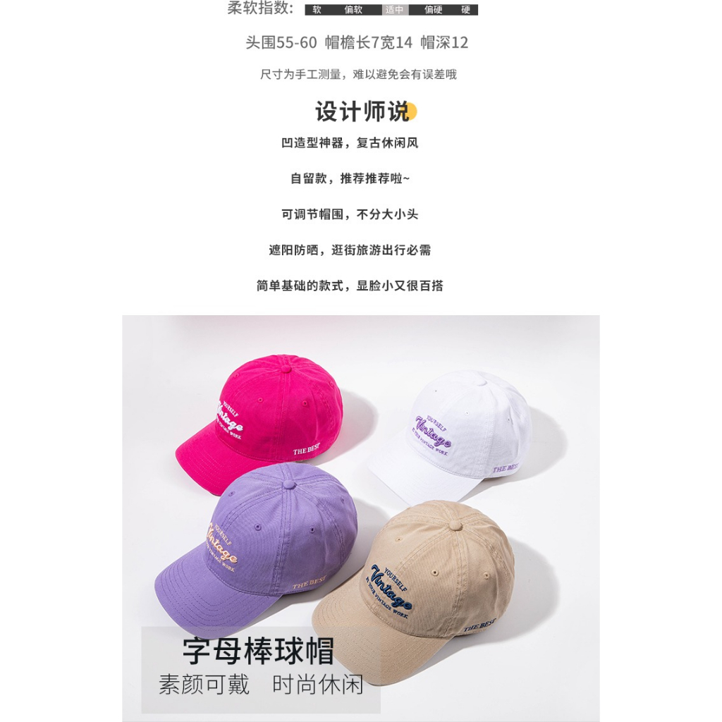 Mũ Lưỡi Trai Mềm Mại In Chữ Phong Cách Retro Mỹ Cá Tính