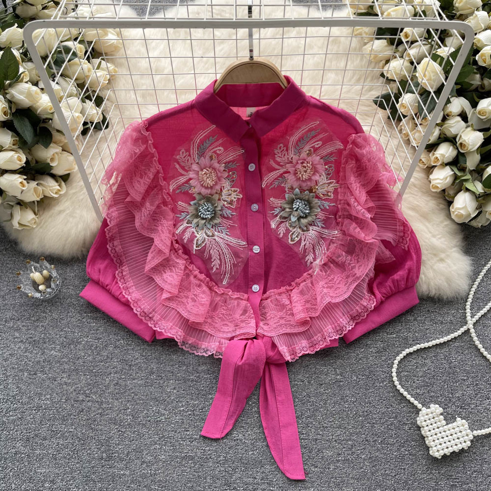 Áo Sơ Mi Ngắn Tay Dáng Rộng Thêu Hoa Phong Cách Hàn Quốc Baju Baju Wanita Lengan Panjang Hàng Mới Có Sẵn