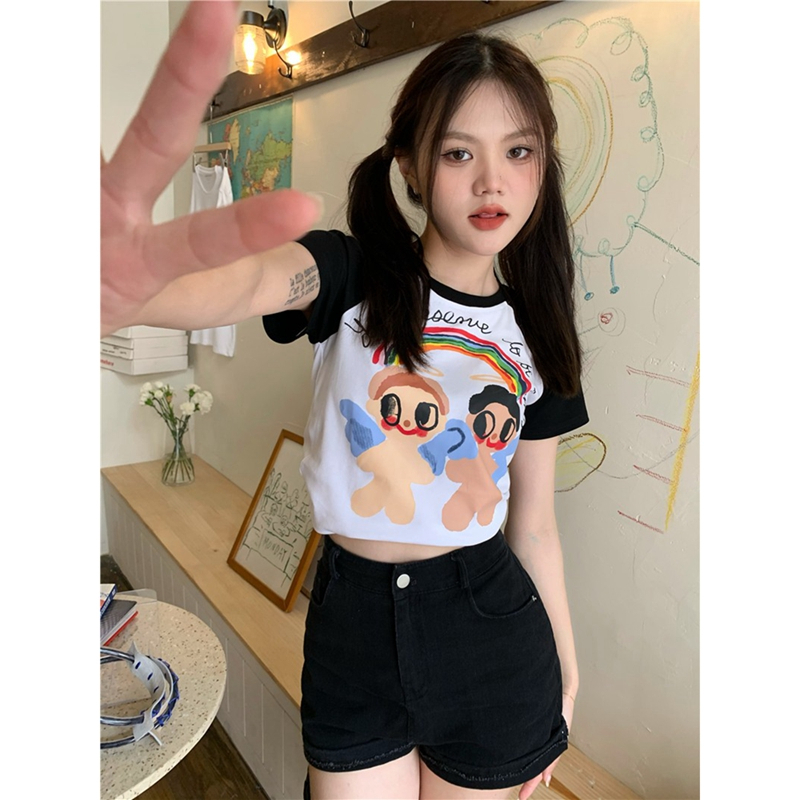 HUANG YOYO Áo Thun Ngắn Tay Họa Tiết Hoạt Hình Thời Trang Mùa Hè Cho Nữ